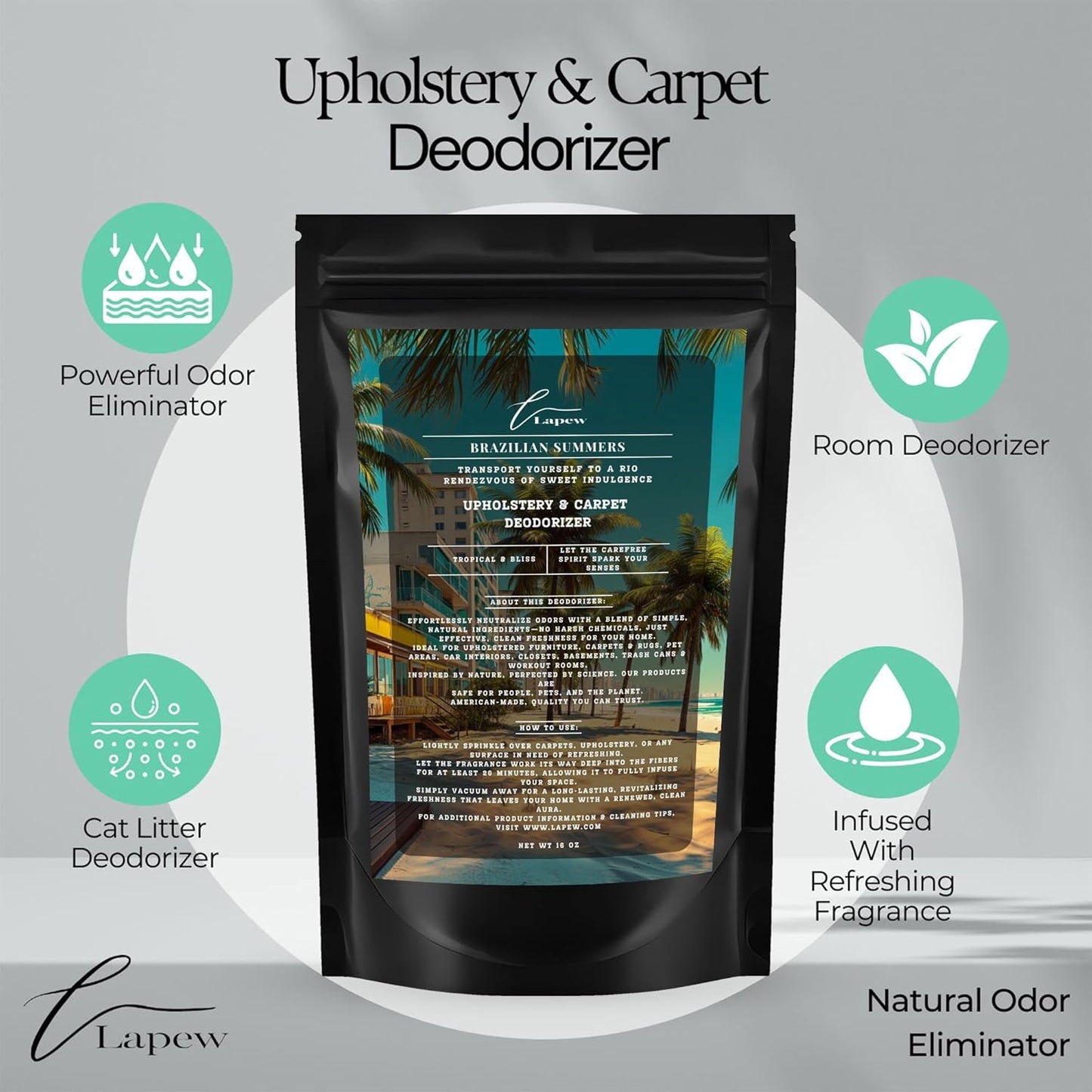 Lapew Black Sea Scented Cleaning Bundle | Carpet Deodorizer Powder (16 oz) & Mop Soap Concentrate (36 oz) | Pet-Friendly Odor Eliminator - Colors A