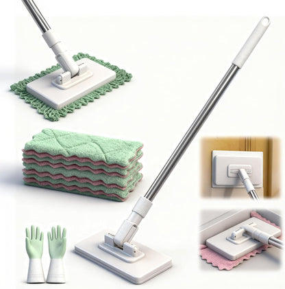 Snap Grip Mini Mop, Cloth Changing Mini Mop for Dry & Wet Disposable Pads, Lazy mopa Automatic gripping with Sweeping & Mopping, Long Handle Disposable Dust Mop for Hardwood, Tile, Small Space(White)
