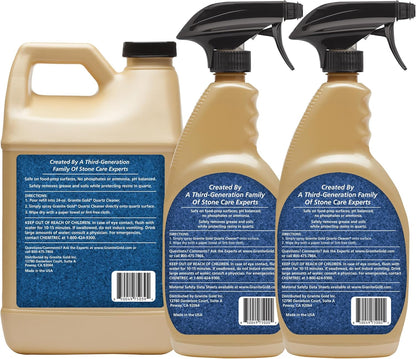 Granite Gold Quartz Cleaner Spray for Caesarstone, Cambria, Silestone and All Other Quartz Countertop Surfaces, 64 Fluid Ounces and 2 x 24 Fluid Ounces