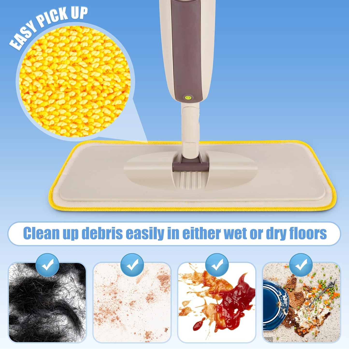 HOMTOYOU Reusable Pads Refills for Swiffer Power Mop: 6 Pack Microfiber Pad for Multi-Surface Floor Cleaning - Machine Washable Replacement Sweeping Cloths for 13 ''-15 '' Spray Mop