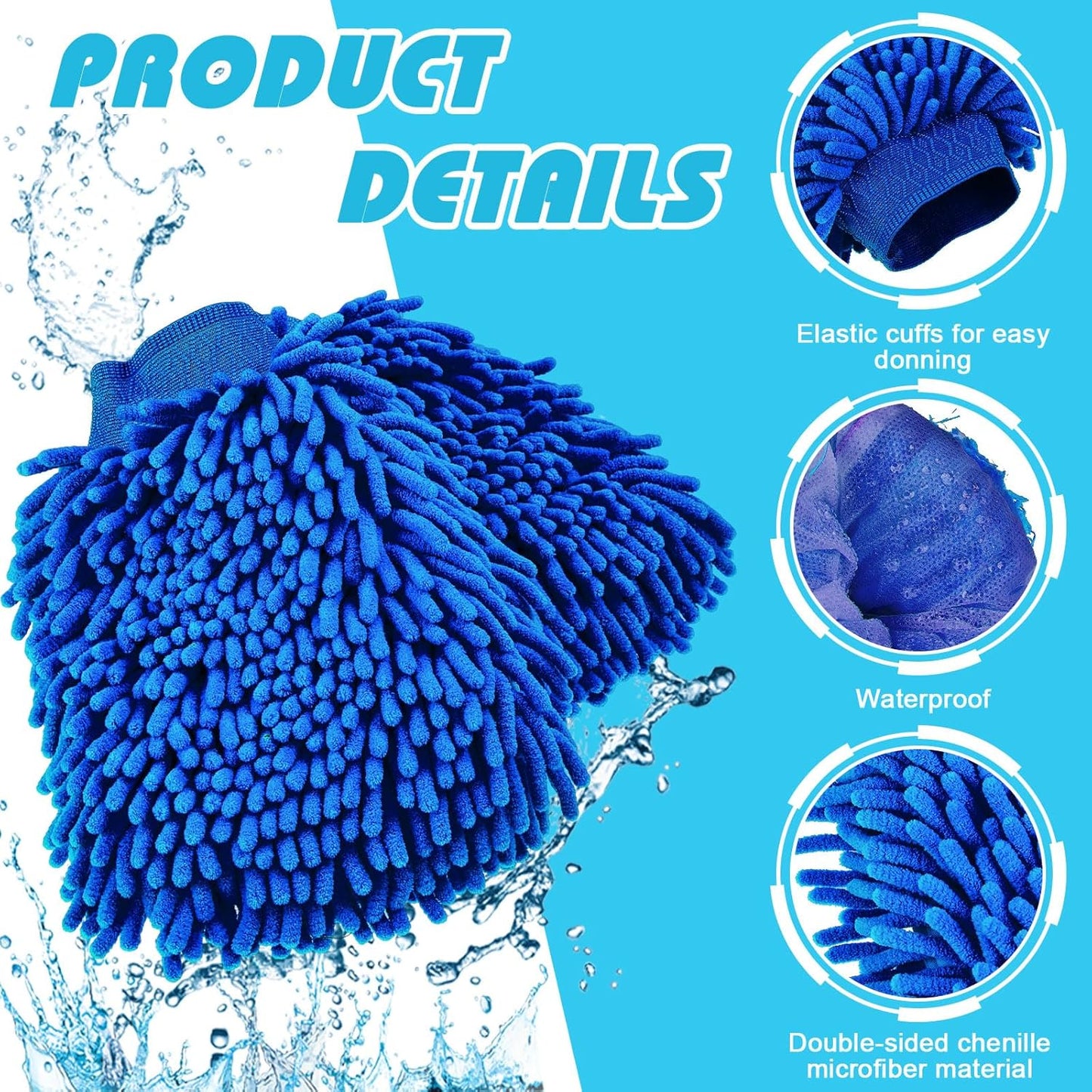 Toulite 8 Pcs Car Wash Mitt Chenille Microfiber Wash Mitt Double Sided Glove Cleaning Drying Mitts (7.48 x 10.24 Inch,Bright Colors)