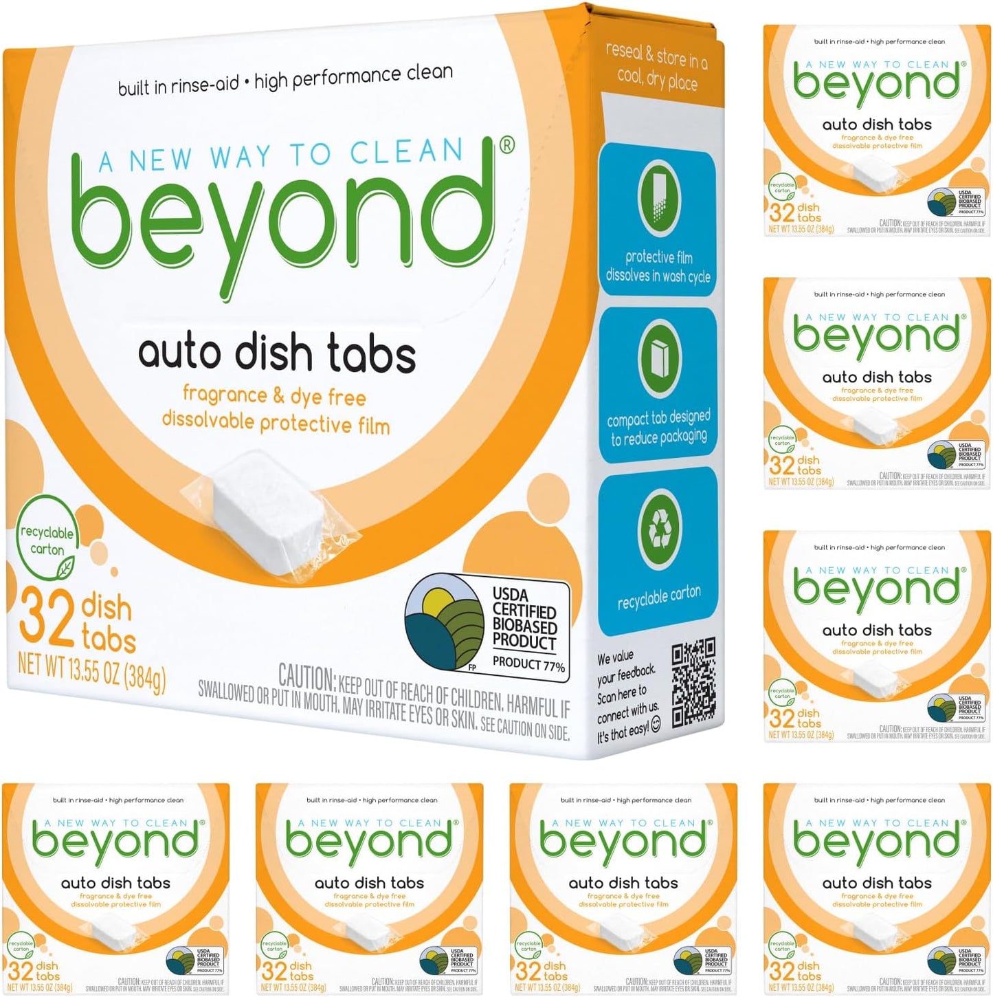 Beyond Auto Dishwasher Tablets [32 tablets] - Fragrance & Dye Free - Certified Biobased. Powerful. Plant-Based Ingredients
