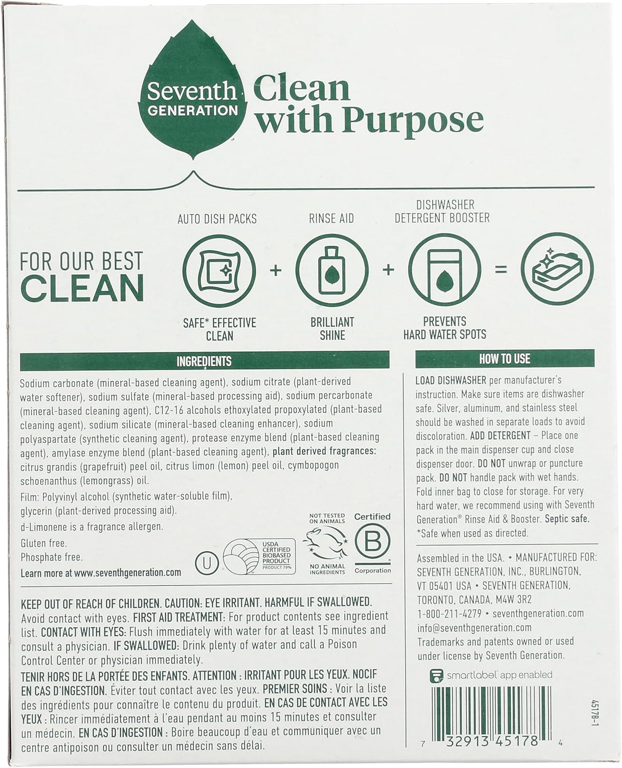 Seventh Generation Dishwasher Detergent Packs Free & Clear Pack of 2 for sparkling dishes Dishwasher tabs 45 count
