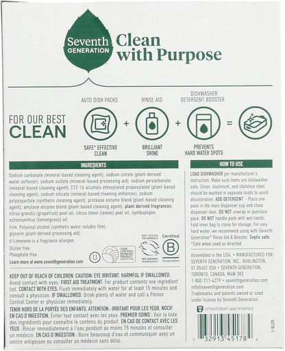 Seventh Generation Dishwasher Detergent Packs Free & Clear Pack of 2 for sparkling dishes Dishwasher tabs 45 count