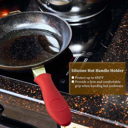 Patelai 7 Pieces Cast Iron Cleaner Set Include Stainless Steel Chainmail Scrubber with Bamboo Dish Scrub Brush Hot Handle Holder 2 Pan Grill Scrapers Kitchen Towel Wall Hook (Bright Color)