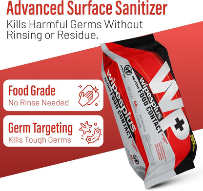 WIPESPLUS Cleaning Wipes All Purpose Food Contact - No Rinse, No Residue, Quick Dry Formula, Disinfecting Wipes For Restaurants, Foodservice, Schools - Canister, 100 Count, (Pack of 12)