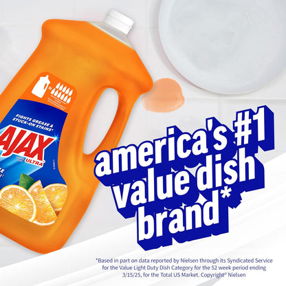 Ajax Ultra Liquid Dish Soap with Fabuloso Watermelon Scent, Fights Grease and Stuck-On Stains, Deep Cleaning Action, Mess-Free, Easy-Flip Cap, 52 fl oz Bottle