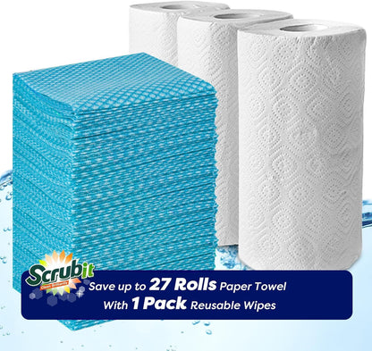 SCRUBIT Reusable Cleaning Wipes, Handy Wipes for Kitchen and Office - Dish Cloths for Washing Dishes - Multi Purpose Disposable Cleaning Towels (12 x 20 in) 72 Pack (Yellow)