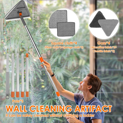 Baseboard Cleaner Tool with Handle,Folding Wall Mop with 79" Extension Pole, Swivel Wall Cleaner Mop with Squeegee, 8 Reusable Pads for Baseboard, Wall, Ceiling, Window, Floor, Furniture