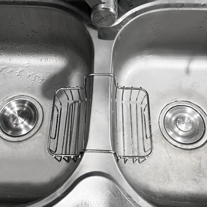 BuleVina Stainless Steel Sponge Holder for Kitchen Sink - Never Rust Hanging Saddle Double for Soap Kitchen Sink Caddy 2.2 inch, Rustproof Organizer for Dishwashing and Brush Drying