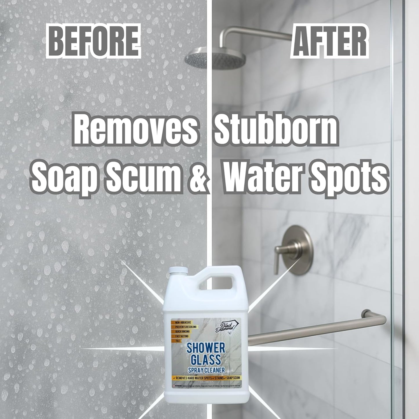 Black Diamond Stoneworks Shower Glass Cleaner – Professional Strength Shower Door & Tile Spray - Removes Hard Water Stains, Soap Scum & Water Spots, Non-Abrasive, Prevents Resoiling (32oz)