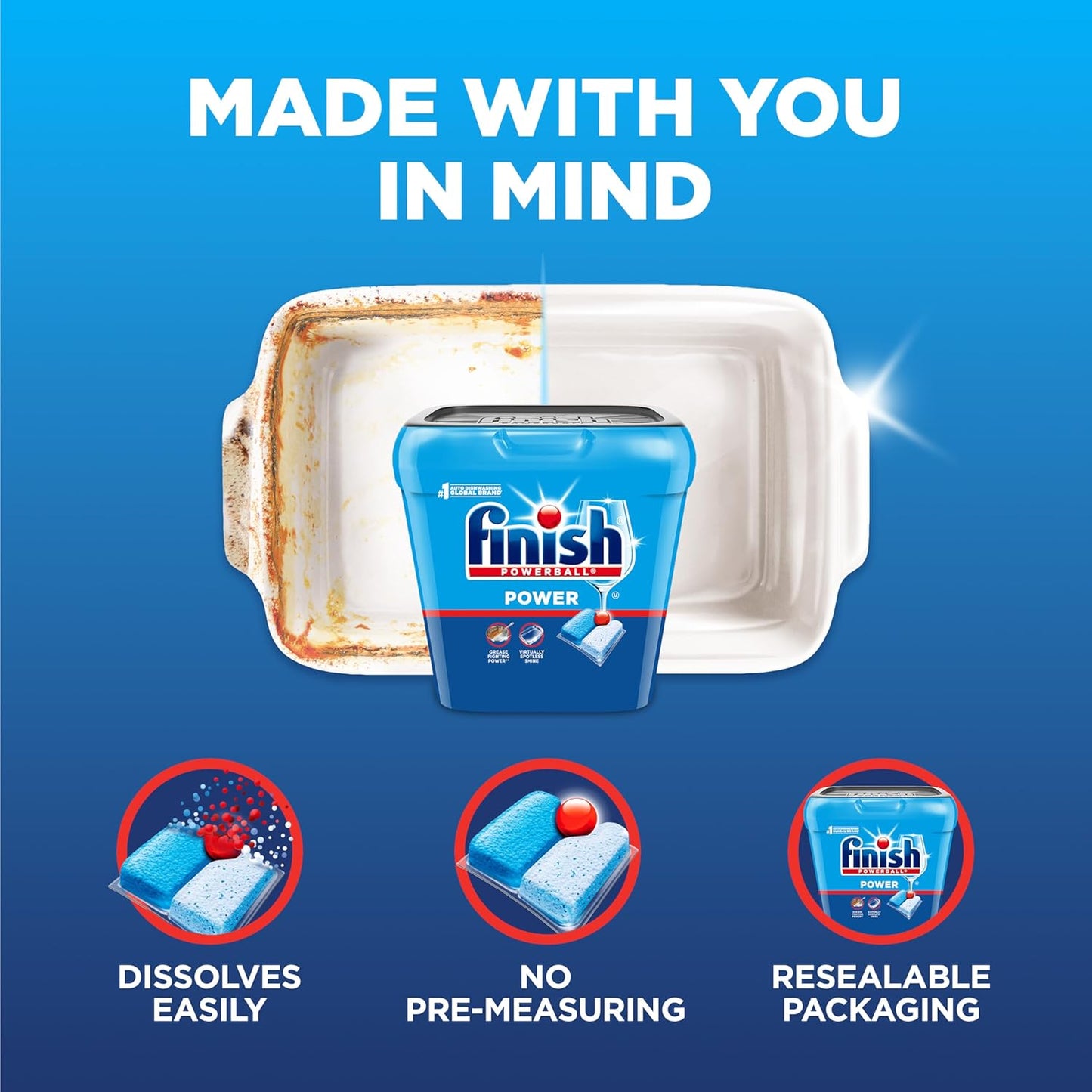 Finish Power Dishwasher Pods, No Pre-Rinse Dishwasher Detergent Soap For Deep Clean & Shine with Degreasing Power, 43 Count