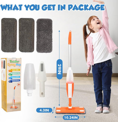 Ancaixin Kids Spray Mop, Montessori Kids Cleaning Toy Set, Real Working Toddler Cleaning Set with Water Sprayer, Mini Pretend Play Housekeeping Toys Birthday Gifts for Boys and Girls Ages 3+