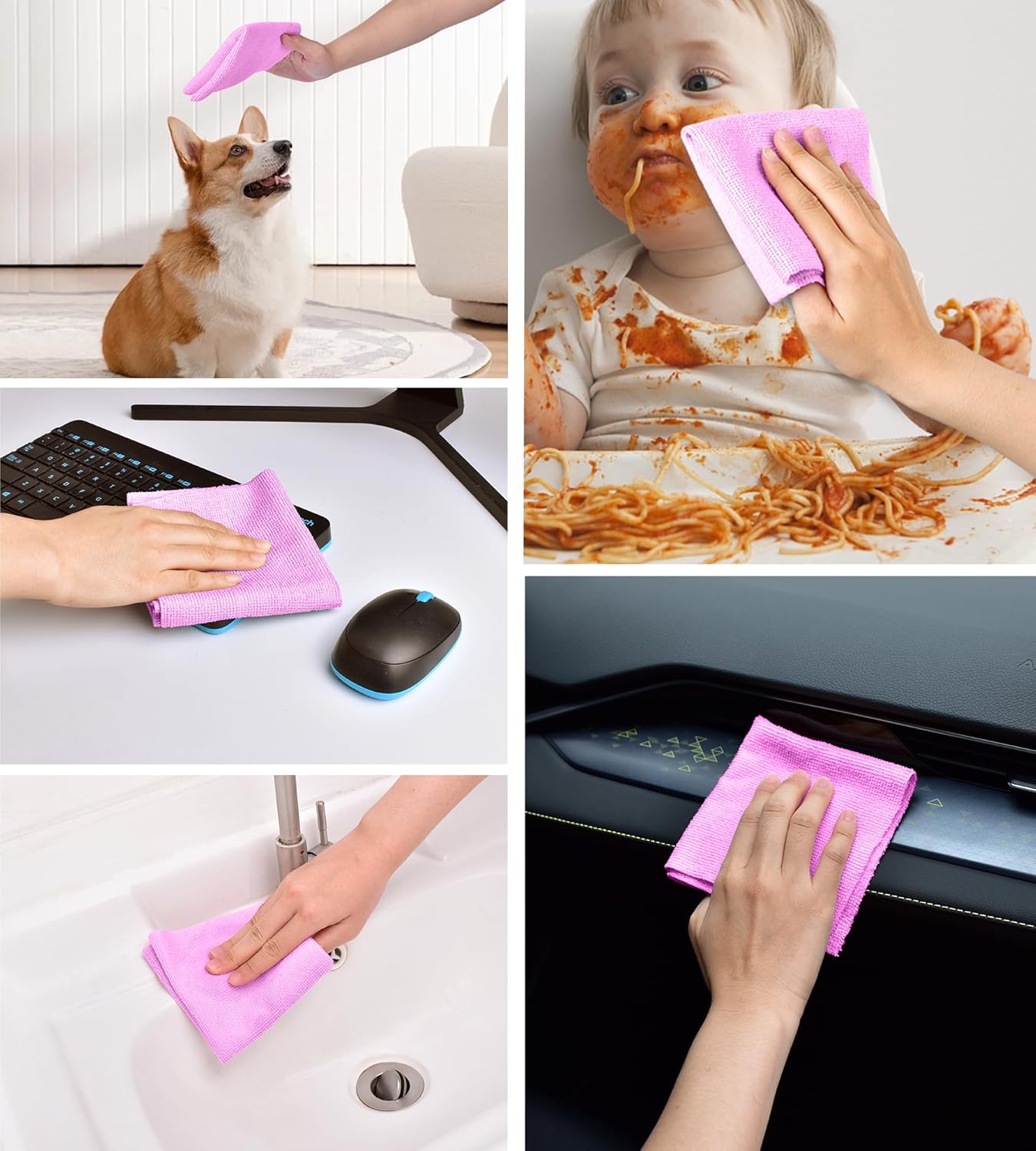 KitchLife Microfiber Cleaning Cloth Roll - Tear-Away Reusable Microfiber Paper Towels, Lint-Free, Washable, 20 Sheets for Kitchen, Car, Dishes, and Sensitive Surfaces (Pink)