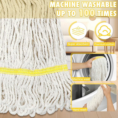 Commercial Mop Heavy Duty Industrial Cotton Mop with Long Handle,Looped-End String Wet Mops for Home,Garage,Office, Workshop, Warehouse Floor Cleaning