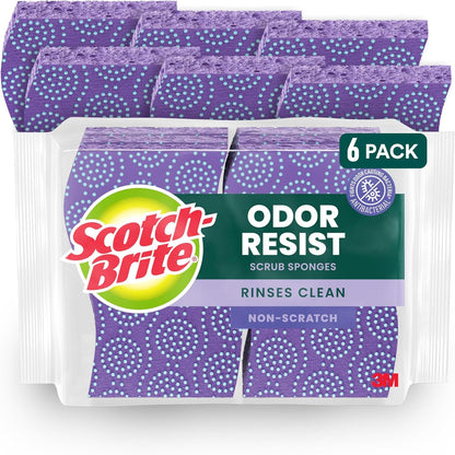 Scotch-Brite Odor Resist Heavy Duty Scrub Sponge, Dishwasher-Safe Kitchen sponges for Serious Scrubbing, Multipurpose Dish Sponge for Stuck-On Messes, 3 Scrubbing Sponges