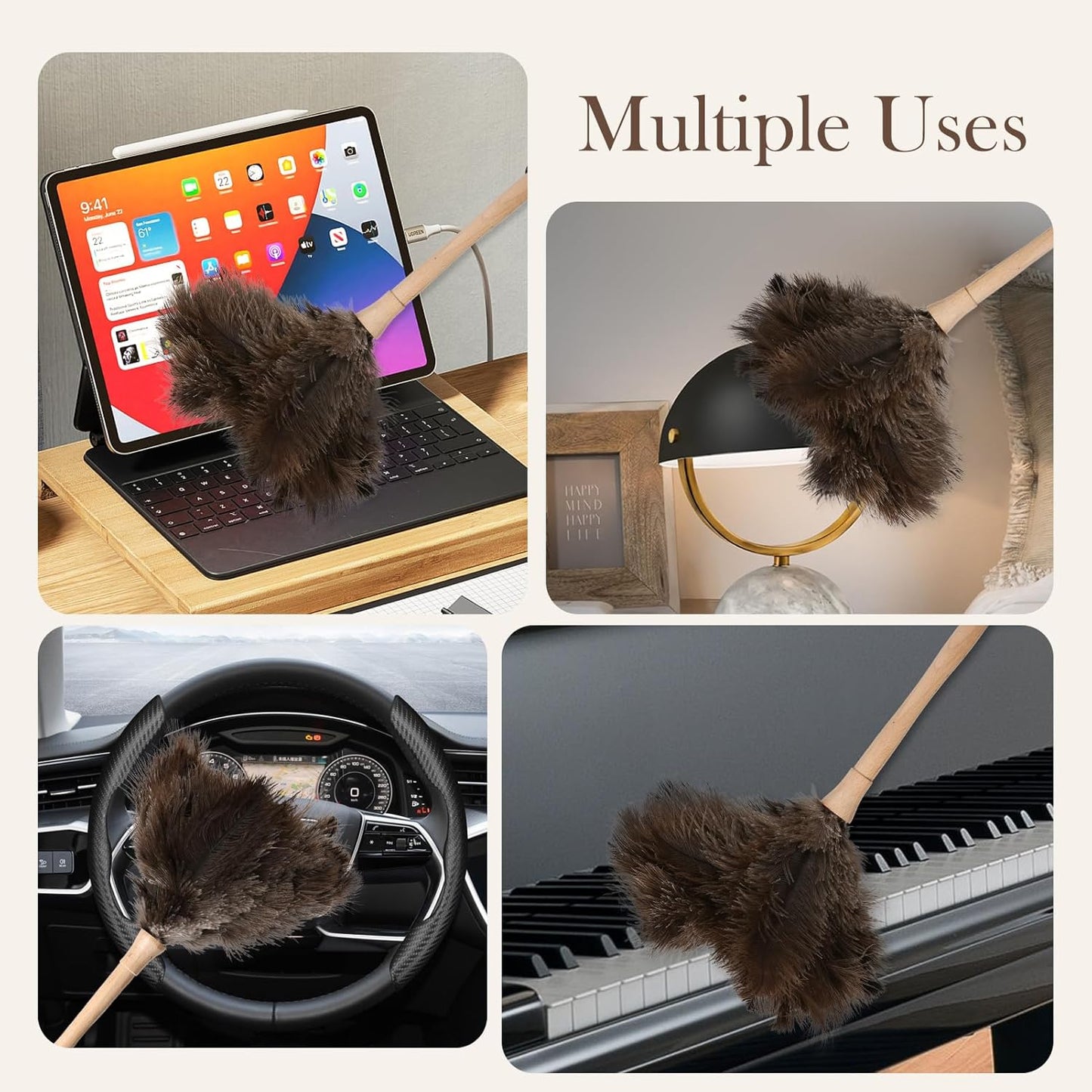 Natural Ostrich Feather Duster 14.9 inch Fluffy Mini Dusters with Plastic Handheld for Cleaning Car Keyboard Office 1 Pcs