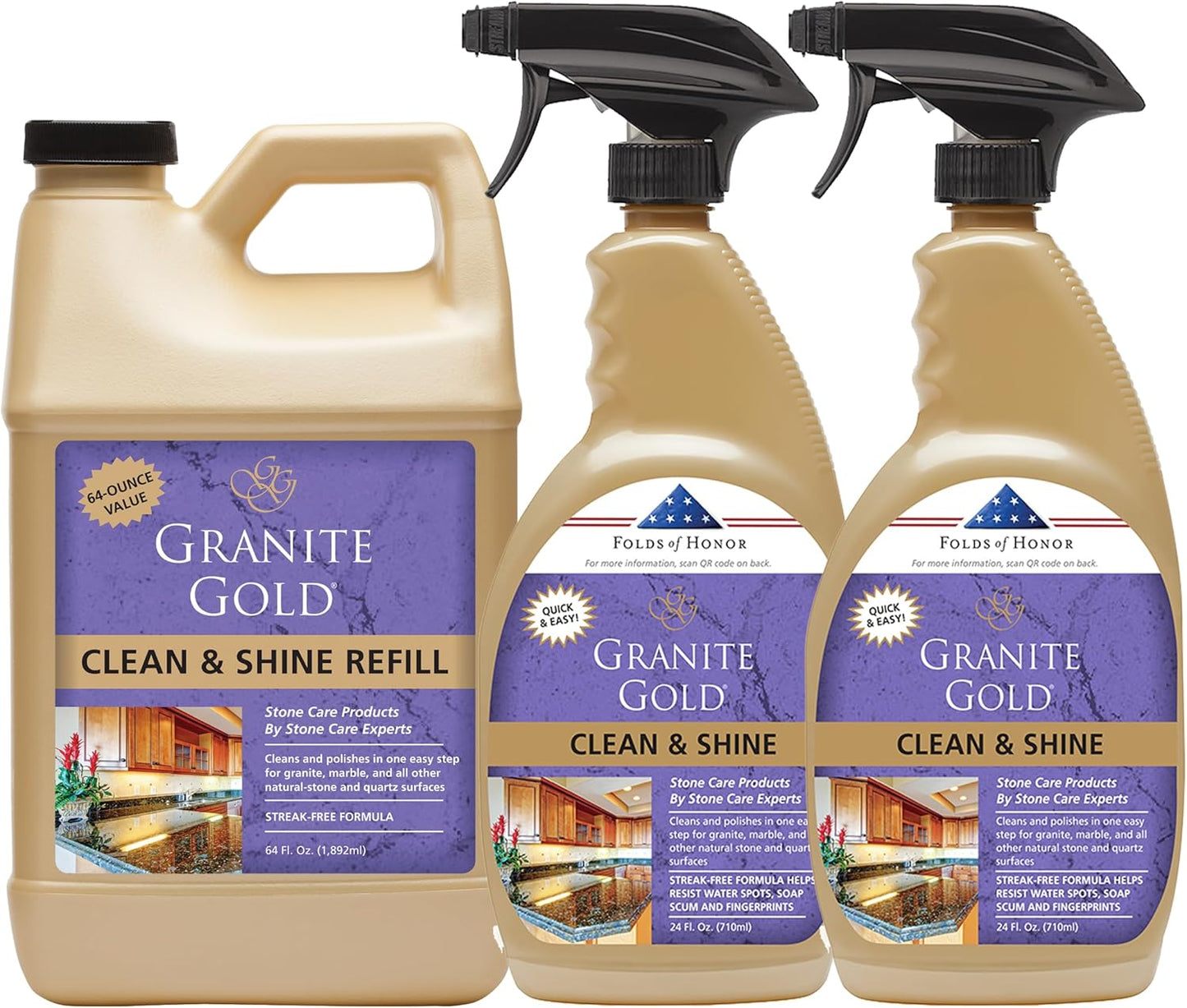 Granite Gold Clean and Shine Spray-Streak-Free Deep Cleaning & Polishing of Granite, Marble, Quartz, 24 Fl Oz (Pack of 1)