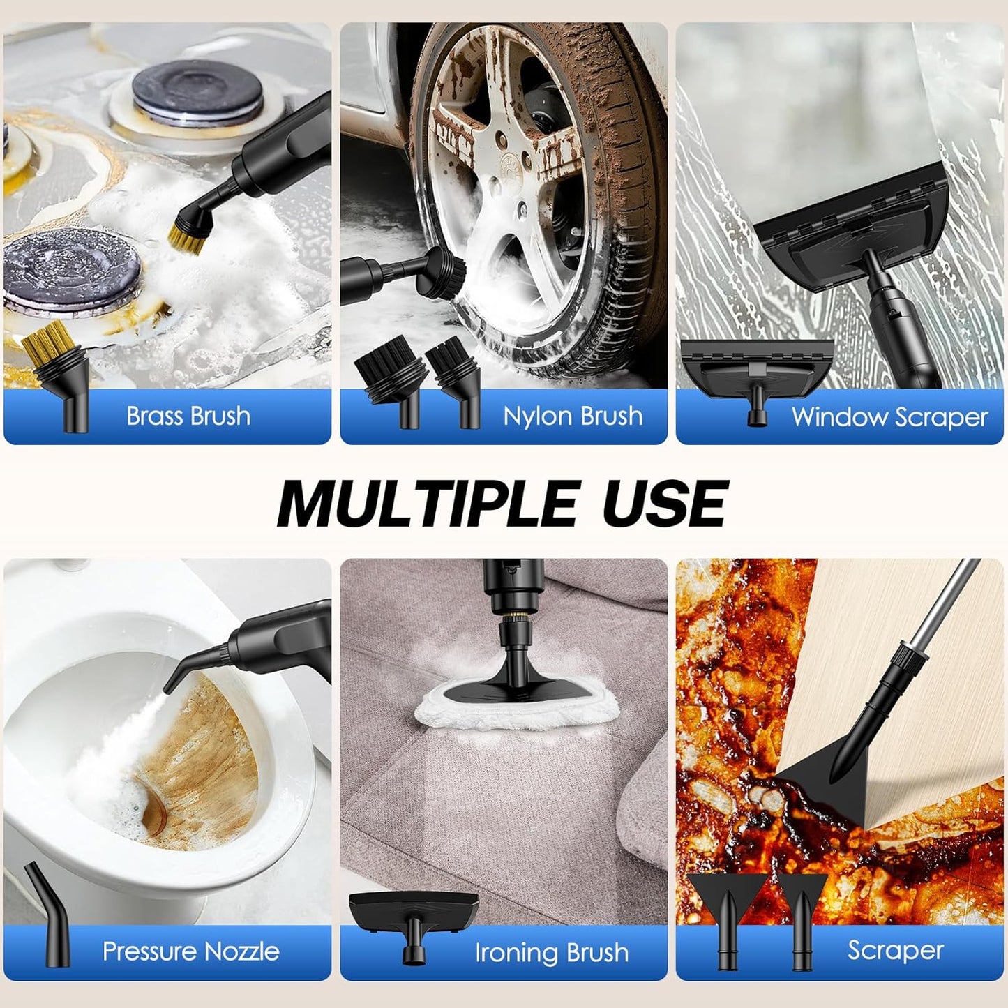 ODSD Steam Cleaner for Home & Car, 3-Level Adjustable Steamer for Cleaning, 15s Heat-Up & 1.6L Large Tank, Handheld Steam Cleaner for Car Detailing, Home, Tile, Grout, Furniture with 15pcs Accessories