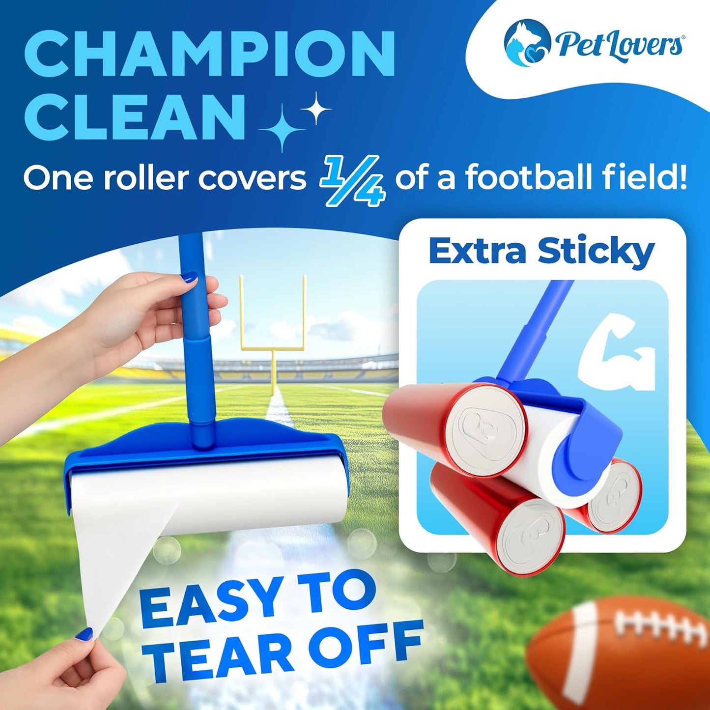 PetLovers Extra Sticky Lint Roller Mega Value Set 450 Sheets for Pet Hair Removal and Clothes, Dog and Cat Lint Remover 5 Pack