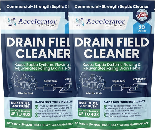 2-Pack Value BUNDLE of Drain Field Cleaner Tablets by Dr Pooper. Clears Septic Tanks and Drain Fields of Tough Clogs, Scum, Sludge AND Eliminates Odors FAST - Aerobic & Anaerobic Systems, Just Flush
