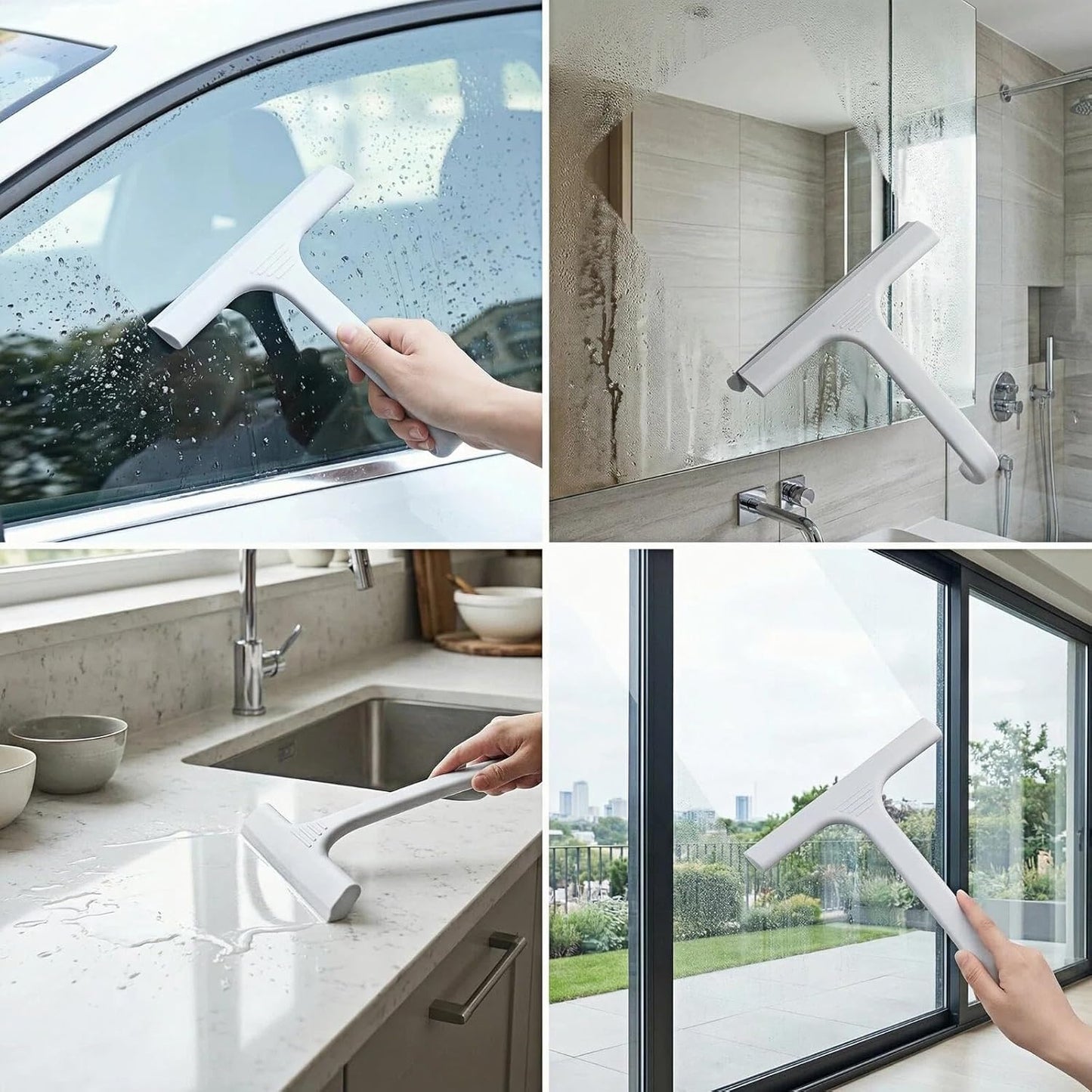 Silicone Shower Squeegee - All-in-One Design with Built-in Hook, 10 Inch Streak-Free Bathroom and car Cleaner for Glass Doors, Mirrors, Windows, Tiles Purple