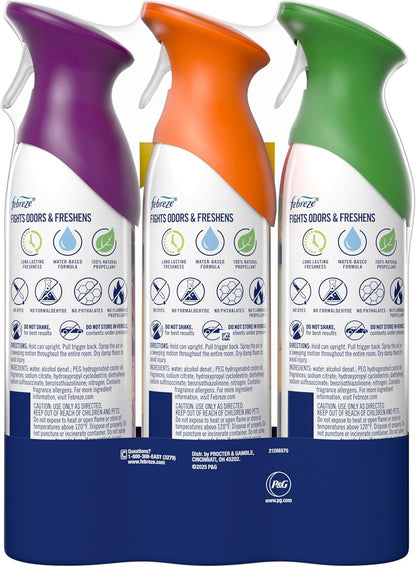 Febreze Air Mist, Air Freshener, Odor Fighting Room Spray, Deodorizer for Home Bathroom Kitchen Office Apartment, Lilac Sunrise, Warm Ocean Breeze, Summer Golden Hour Variety Pack, 8.1oz (Pack of 3)