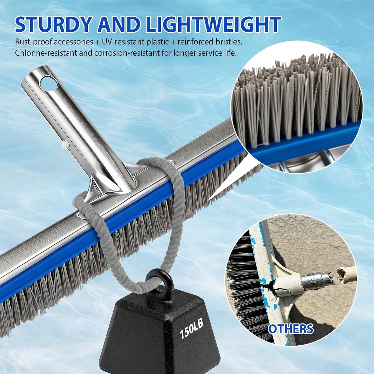 5-Inch Pool Brush Head - Combo Nylon & Stainless Steel Wire Bristles, Heavy Duty Metal Pool Brushes for Extra Scrubbing Power, for Cleaning Inground Pool Tiles, Concrete, Walls, Floor, Steps, Corners