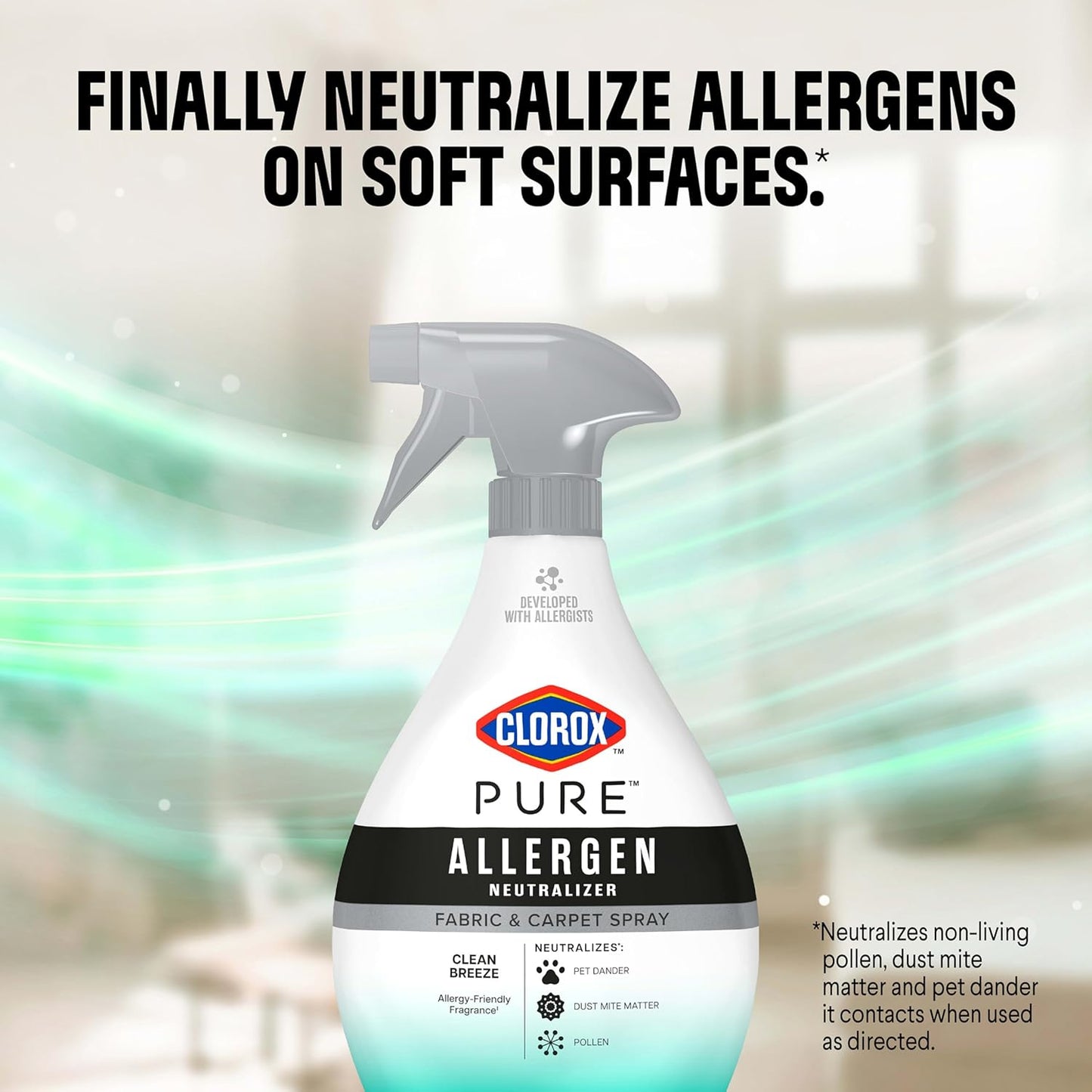 Clorox PURE Allergen Neutralizer Fabric and Carpet Spray, Clean Breeze, 26 Fluid Ounces (Pack of 2)