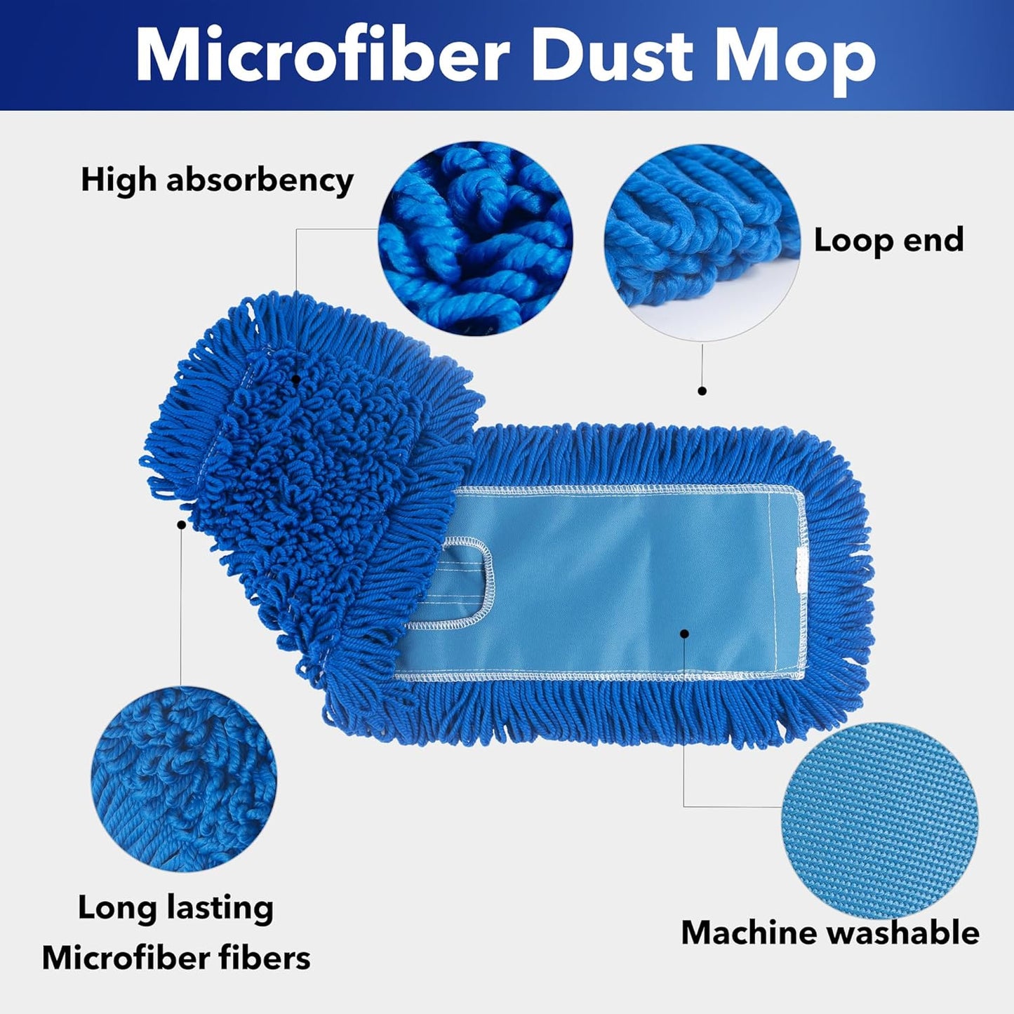 Matthew Cleaning 24'' Industrial Strength Cotton Dust Mop Refill Washable Replacement Heads for Residential & Commercial Use Fit Standard Dust Mop Frames, Hardwood, Laminate, Concrete Floors 3 Pack