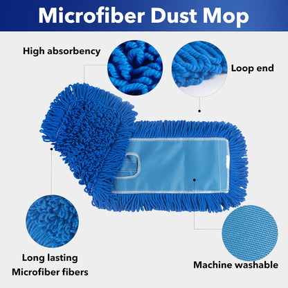 Matthew Cleaning 24'' Industrial Strength Cotton Dust Mop Refill Washable Replacement Heads for Residential & Commercial Use Fit Standard Dust Mop Frames, Hardwood, Laminate, Concrete Floors 3 Pack