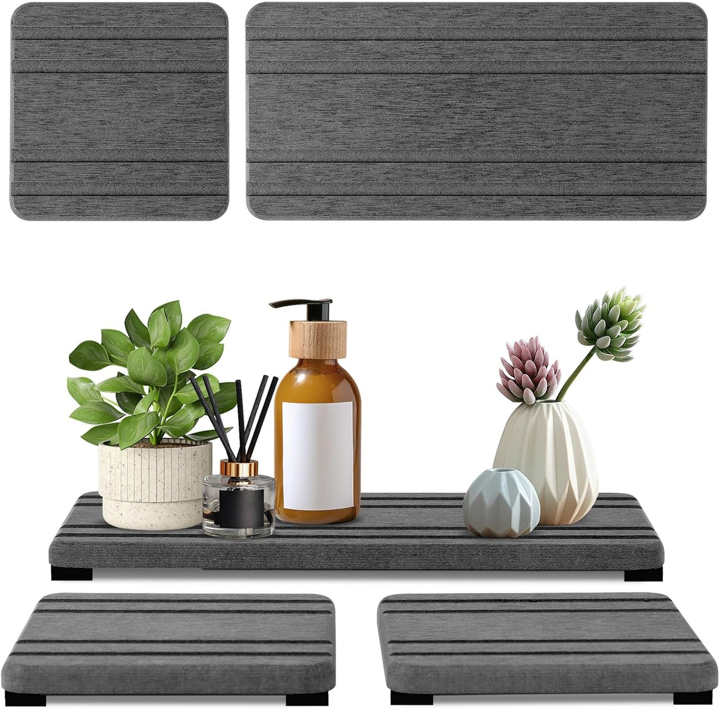 3PCS Water Absorbing Stone Tray, Fast Drying Stone Sink Tray, Stones Soap Trays, Water Absorbent Diatomite Trays, Diatomite Coasters for Kitchen Sink Bathroom Counter, Hand Soap Dish & Holders