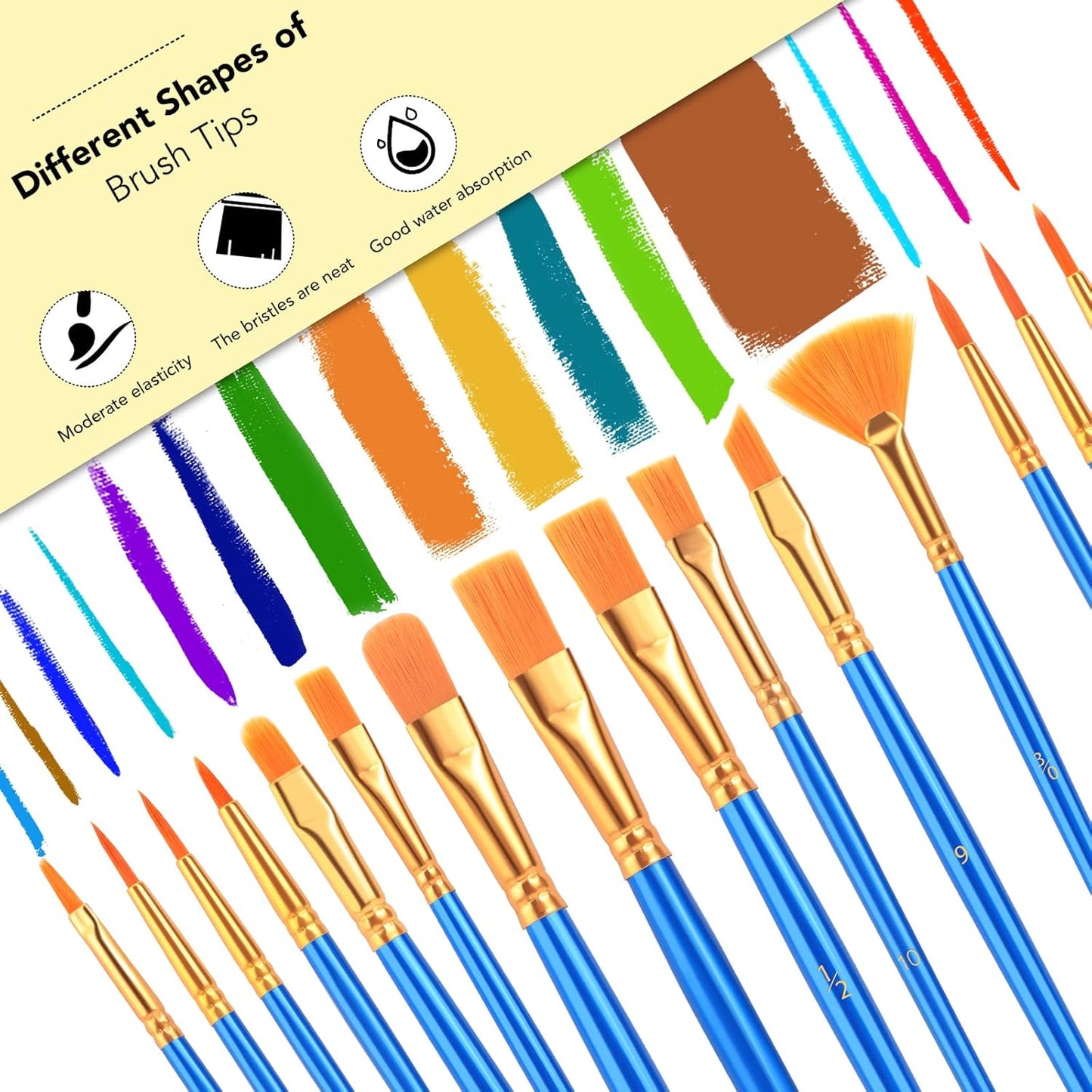 Acrylic Paint Brush Set, 1 Packs / 10 pcs Watercolor Brushes Painting Brush Nylon Hair Brushes for All Purpose Oil Watercolor Painting Artist Professional Kits.