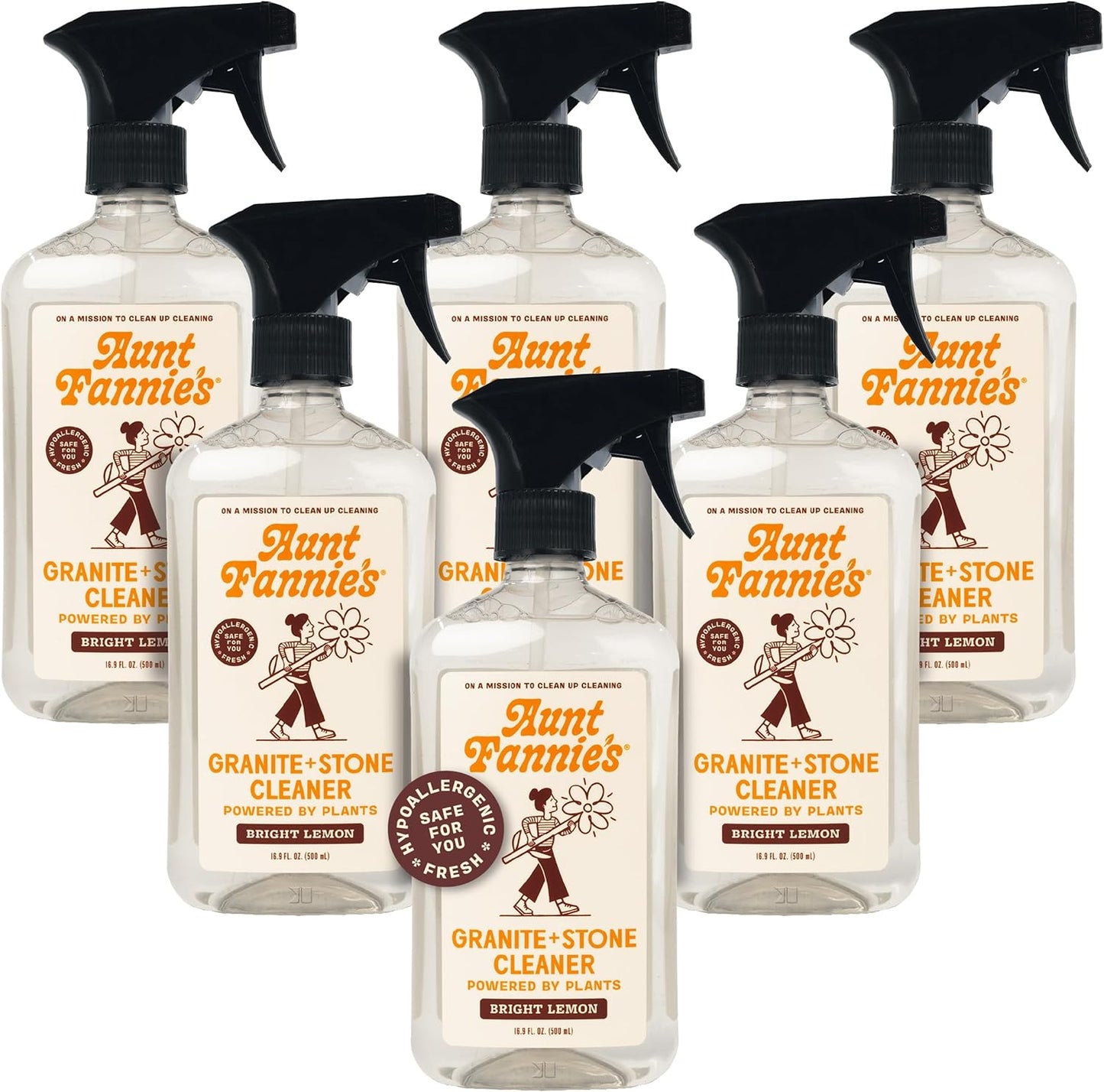 Aunt Fannie's Granite and Stone Cleaner, Plant Based Daily Countertop Spray for Granite, Stone, Marble, Soapstone, Quartz, Slate, Laminate, and other Sealed Surfaces, Bright Lemon Scent, Pack of 1