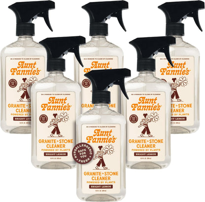Aunt Fannie's Granite and Stone Cleaner, Plant Based Daily Countertop Spray for Granite, Stone, Marble, Soapstone, Quartz, Slate, Laminate, and other Sealed Surfaces, Bright Lemon Scent, Pack of 1