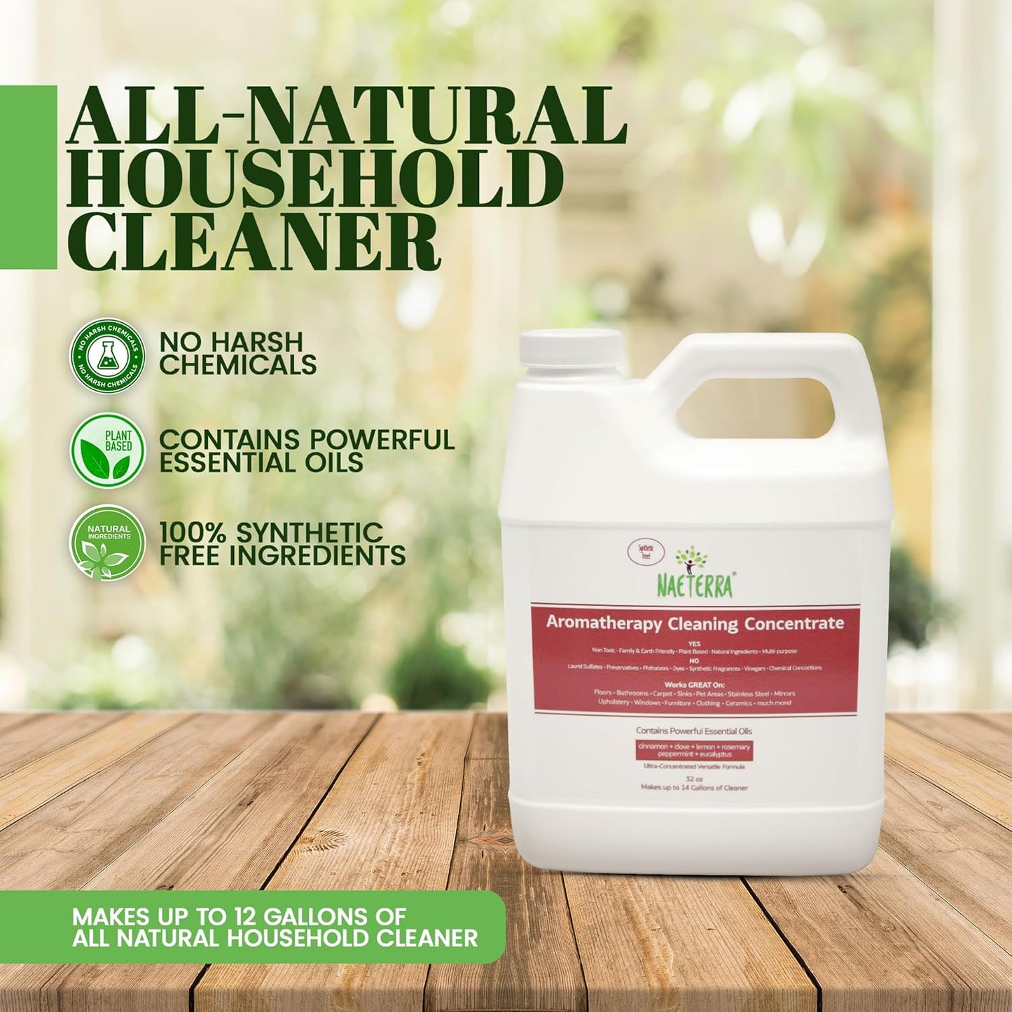 Naeterra Aromatherapy Cleaning Concentrate 64 oz - Natural All Purpose Multi Surface Cleaner - Plant Based Essential Oil Formula for Floors, Glass & Counters - Makes 24 Gallons - Pet Safe & Non Toxic