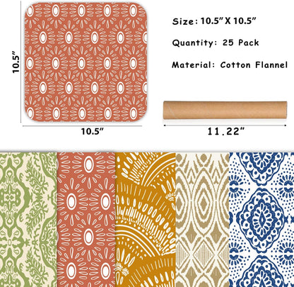 25 Pack Reusable Paper Towels, Paperless Towels Roll Washable Cotton Cloth for Kitchen Towels Zero Waste Products Alternative Paper Towels Alternative (Bohemian)