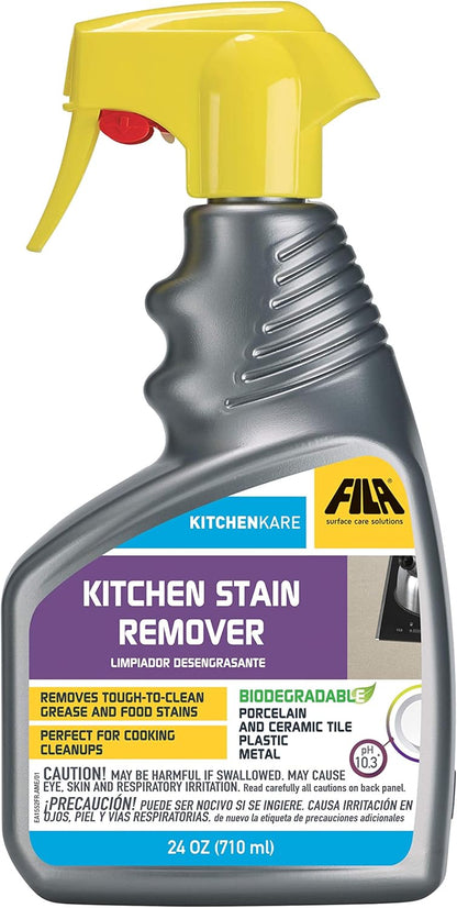 FILA Surface Care Solutions, KITCHENKARE, Heavy Duty Degreaser Cleaner for Kitchen, Grill, Oven, Fireplace; BBQ Cleaner Spray, Desengrasante de Cocina, Degreasing Detergent Bike Chain, 24OZ
