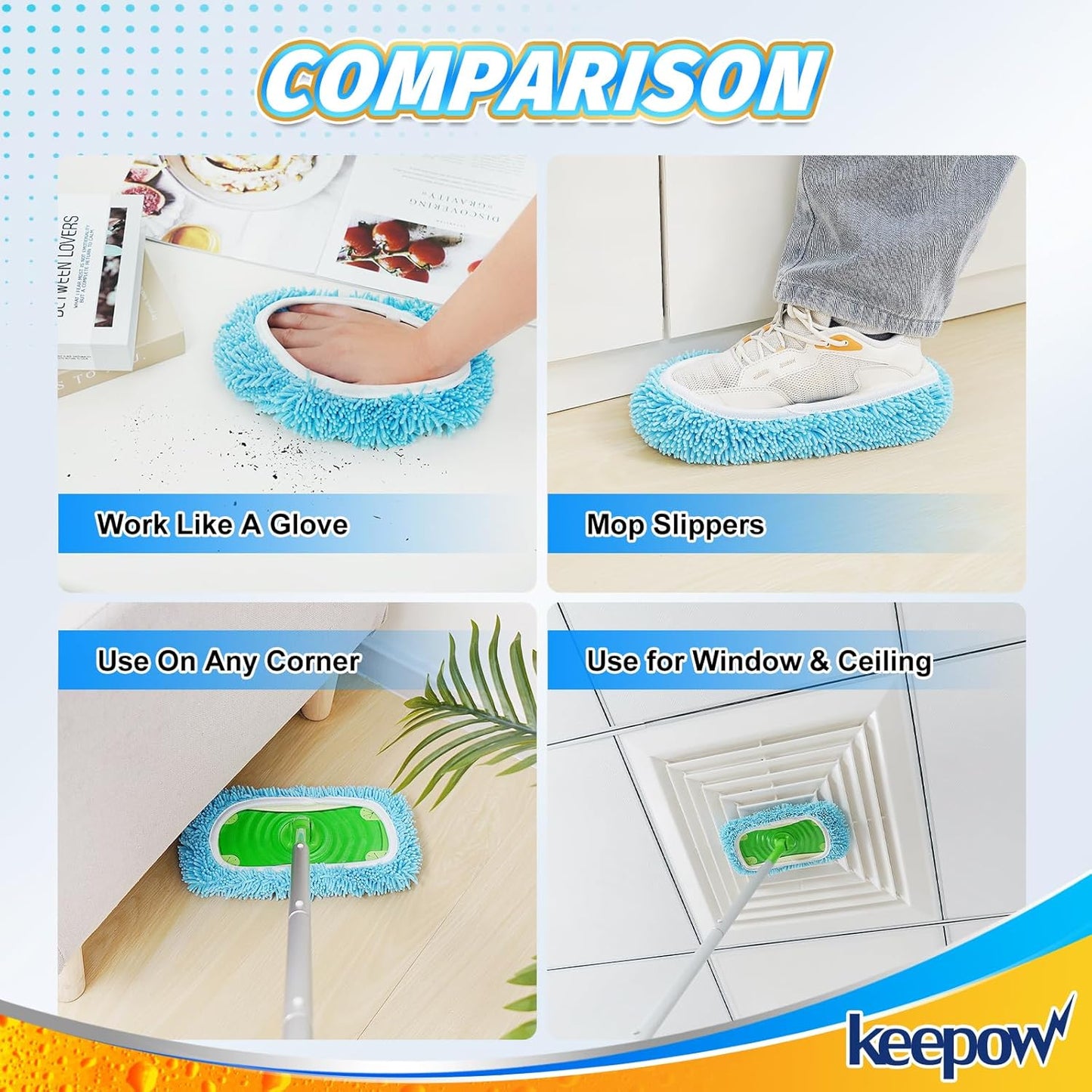 KEEPOW Reusable Dry Sweeping Cloths Microfiber Wet Pads Compatible with Swiffer Sweeper Mop and Sweep & Mop Deluxe, Replacement Mopping Pad Refills for Hardwood Floor Cleaning (2 Pack)