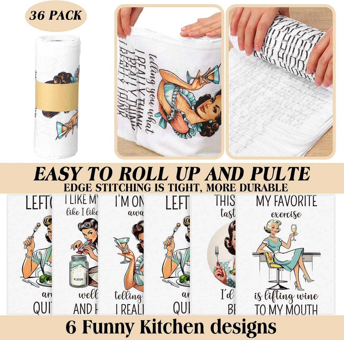 36 Pack Vintage Reusable Cleaning Cloths Washable Cotton Kitchen Towels for Home (Gray)