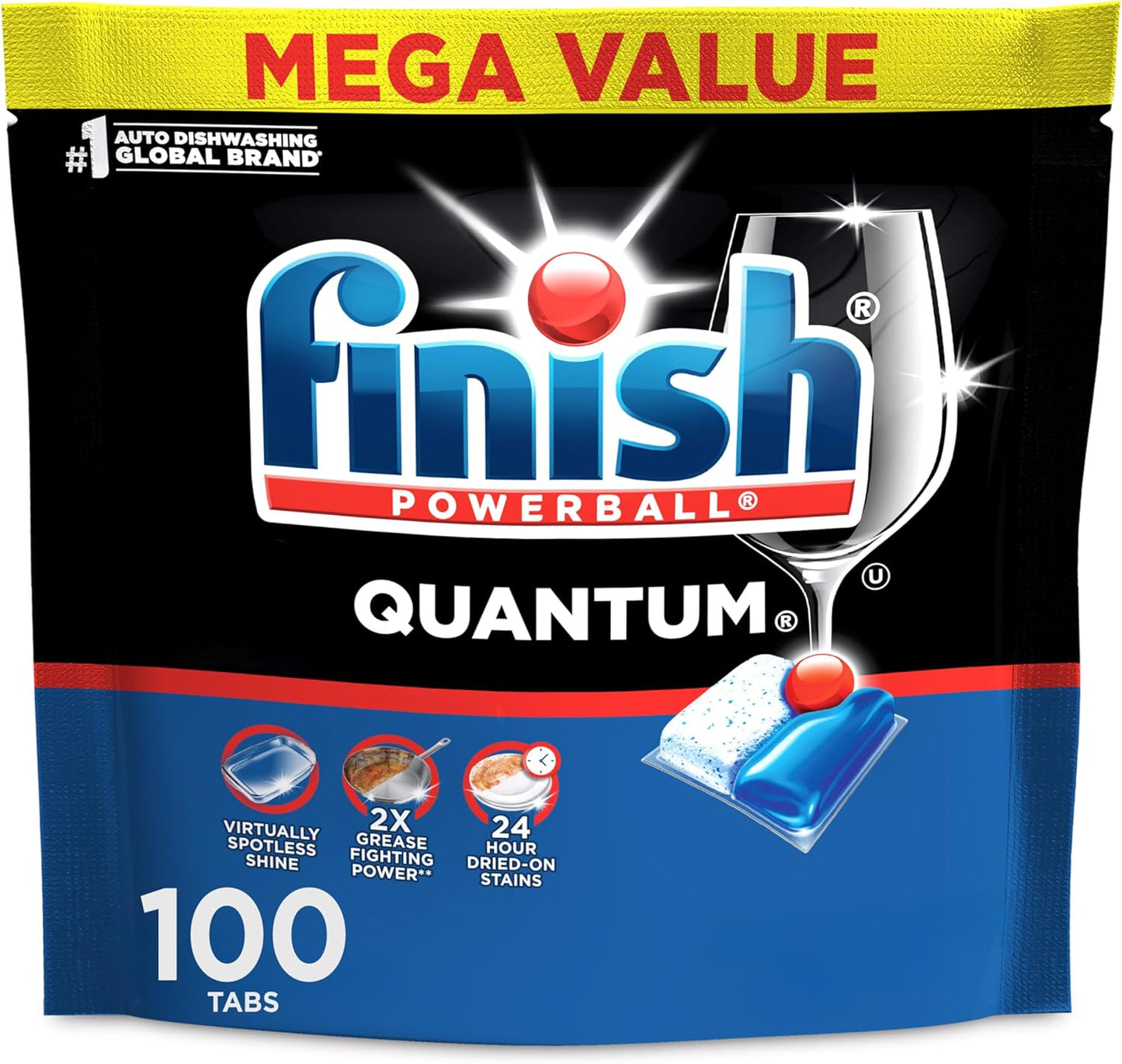 Finish Quantum Dishwasher Pods, No Pre-Rinse Dishwasher Detergent Soap Removes 24HR Dried-On Stain and Grease, Leaving a Virtually Spotless Shine, 82 Count