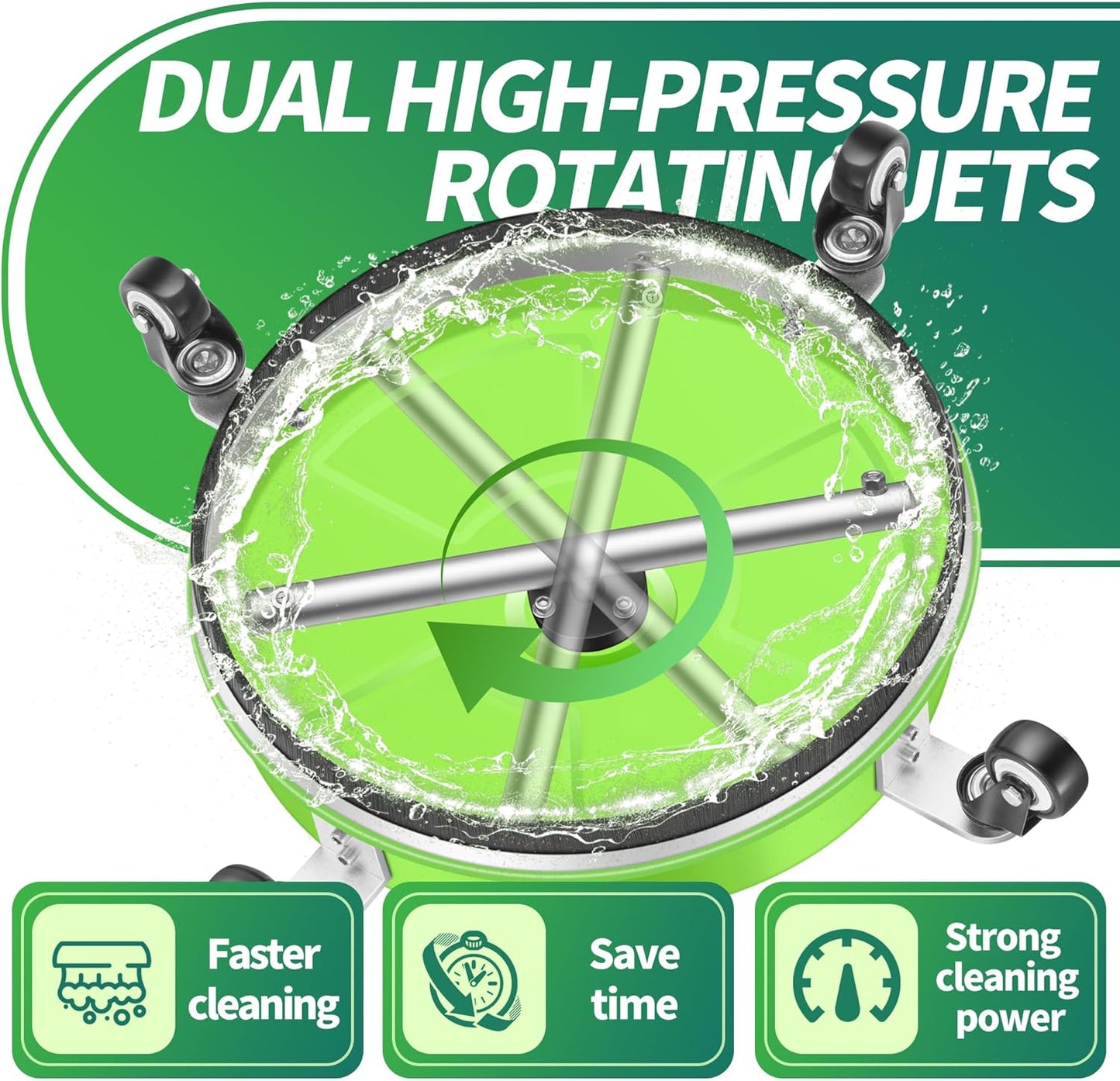 14" Pressure Washer Surface Cleaner with 4 Wheels - Stainless Steel Surface Cleaner for Pressure Washer Attachment for Concrete, Patio, Sidewalk, Deck and Driveways - PWS14
