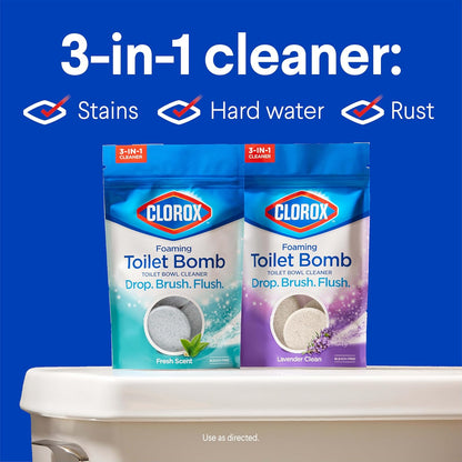 Clorox Foaming Toilet Bomb Toilet Bowl Cleaner, Bleach Free, Lavender Clean, 5 Count