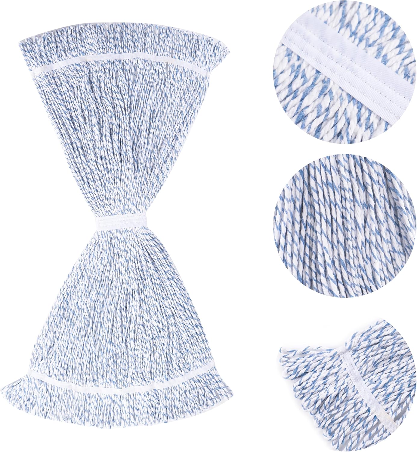 Matthew Cleaning Heavy Duty Mop Head Commercial Replacement for General and Floor Cleaning , Wet Industrial Blue Cotton Looped End String Head Refill (Pack of 6) Blue