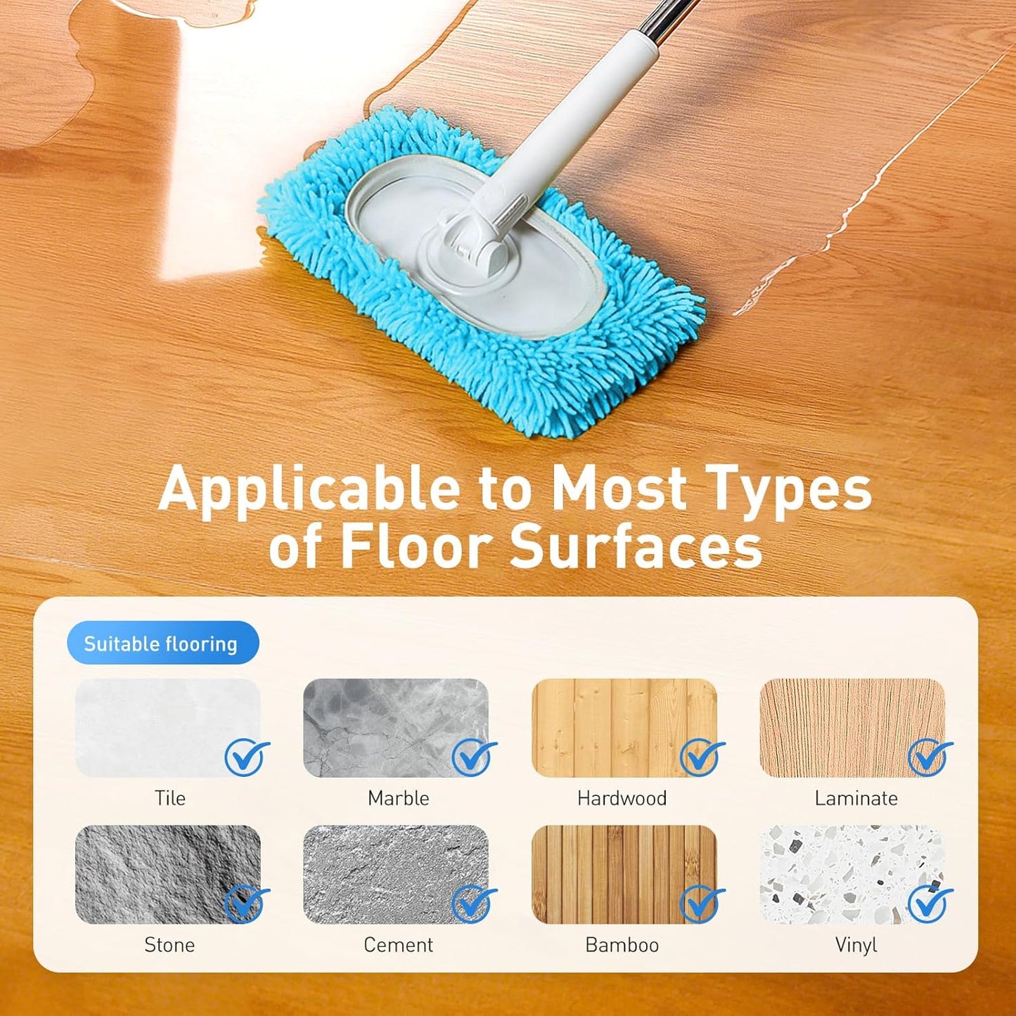 6 Pack Reusable Microfiber Mop Pads Compatible with Sweeper Mops, Replacement Mopping Pads Dry Sweeping Cloths, Washable Chenille Flat Mops Refills for Mopping Floor Cleaning (Mop is not Included)