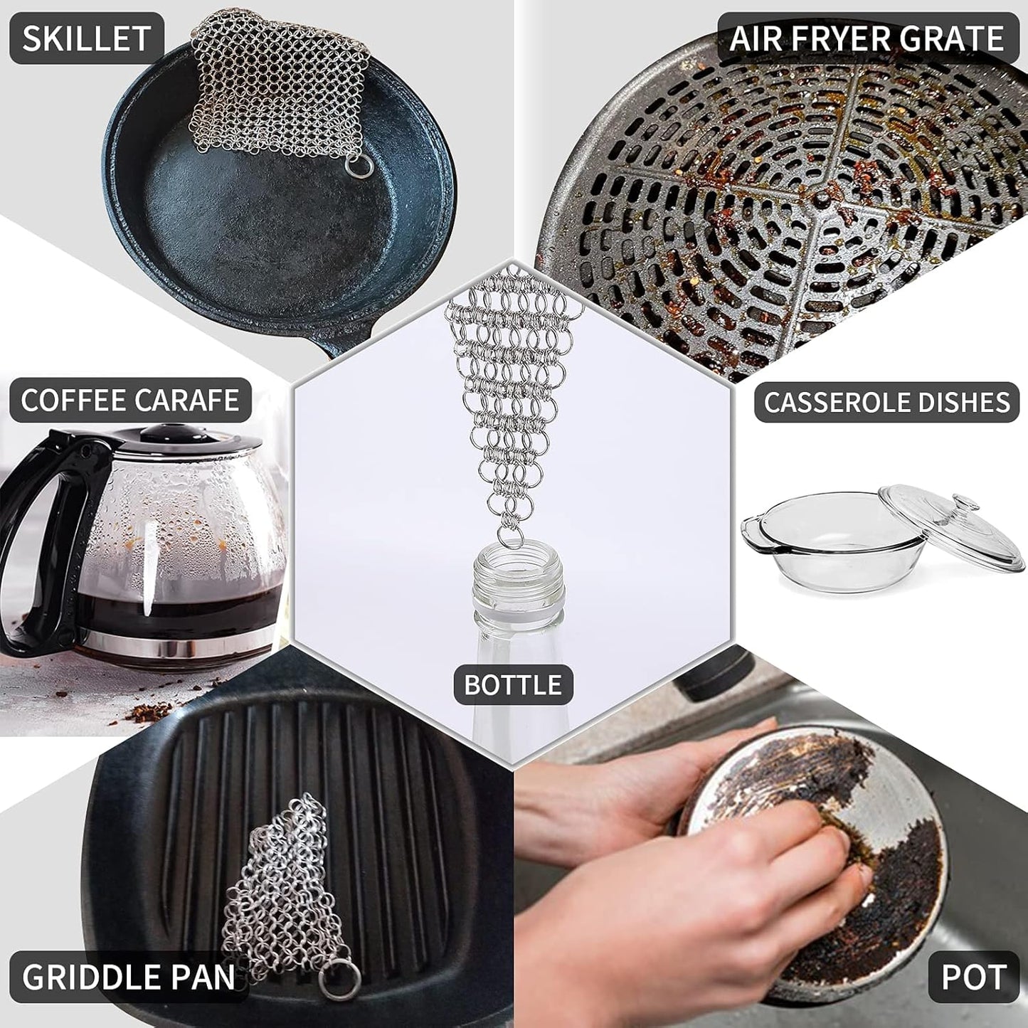 2Pack 4" Chain Mail Cast Iron Cleaner Scrubber, 316 Chainmail Scrubber Cast Iron Skillet Cleaning Brush, Chainmail Scrubbing Metal Scrub Tool to Clean Dutch Oven Carbon Steel Wok Grill Pan Pot