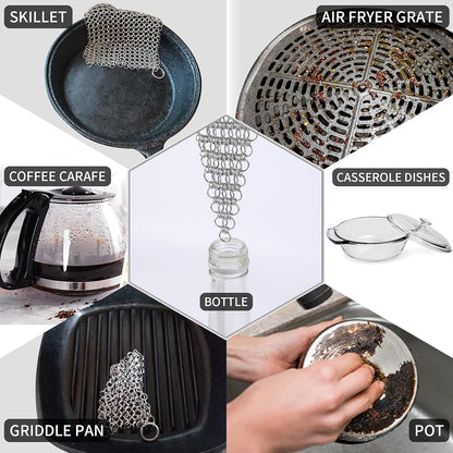 2Pack 4" Chain Mail Cast Iron Cleaner Scrubber, 316 Chainmail Scrubber Cast Iron Skillet Cleaning Brush, Chainmail Scrubbing Metal Scrub Tool to Clean Dutch Oven Carbon Steel Wok Grill Pan Pot
