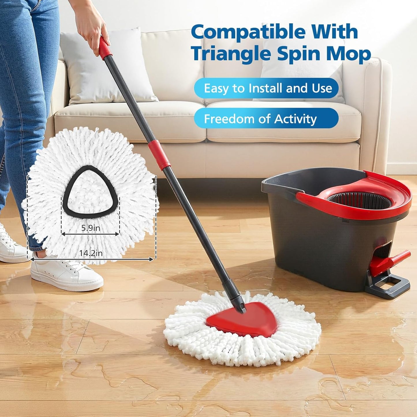 8 Pack RinseClean Spin Mop Replacement Head Refills Compatible with O Ceda RinseClean 2 Tank System, Blue Microfiber Mop Refills for Floor Cleaning