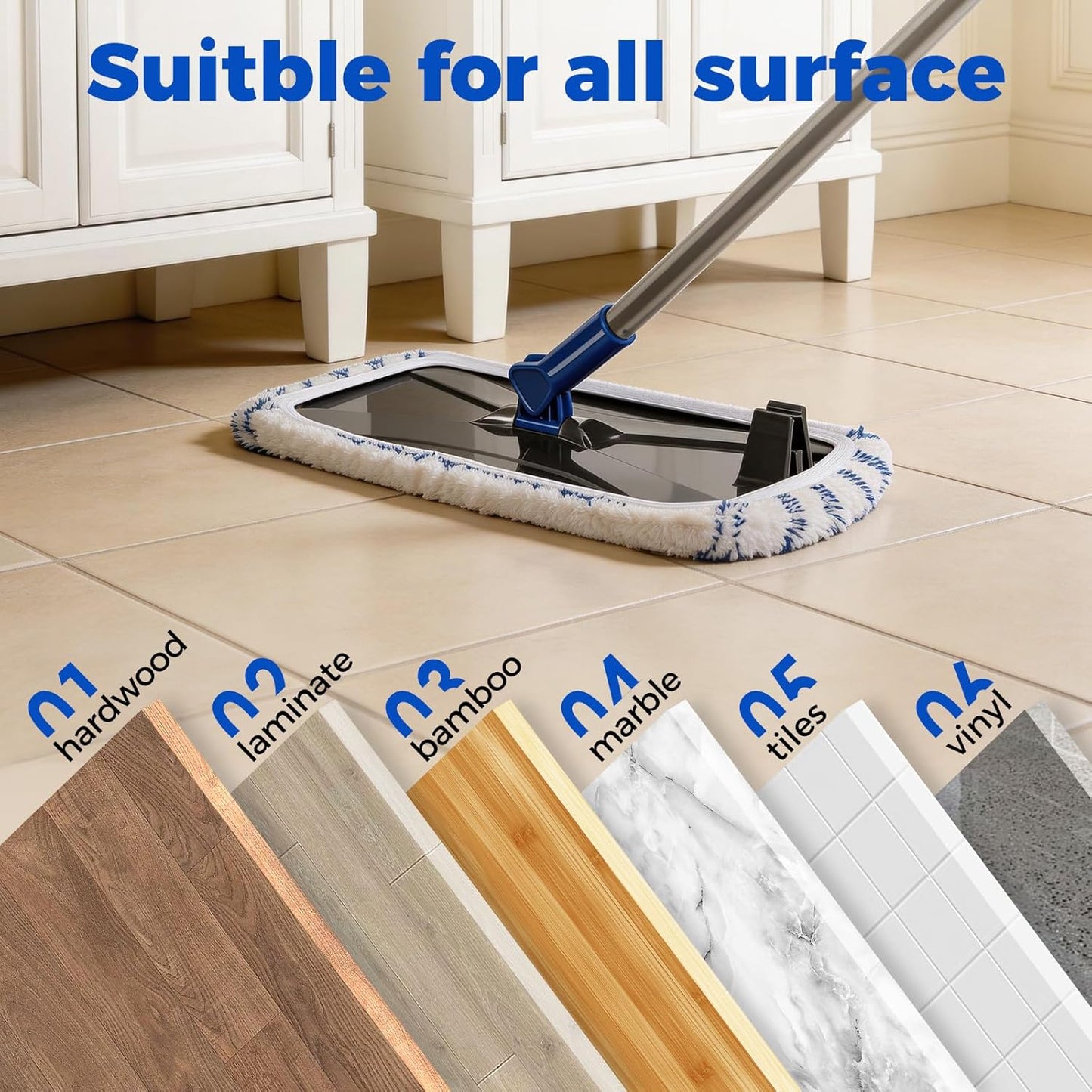 Mops for Floor Cleaning, Masthome Flat Dust Mop with 4 Reusable Pads, 2-Sided Microfiber Dust Mop for Wet & Dry Use, Flat Flip Mops for Hardwood, Laminate, Vinyl,Kitchen, Tile -1 Scraper