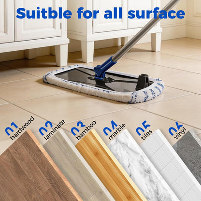 Mops for Floor Cleaning, Masthome Flat Dust Mop with 4 Reusable Pads, 2-Sided Microfiber Dust Mop for Wet & Dry Use, Flat Flip Mops for Hardwood, Laminate, Vinyl,Kitchen, Tile -1 Scraper